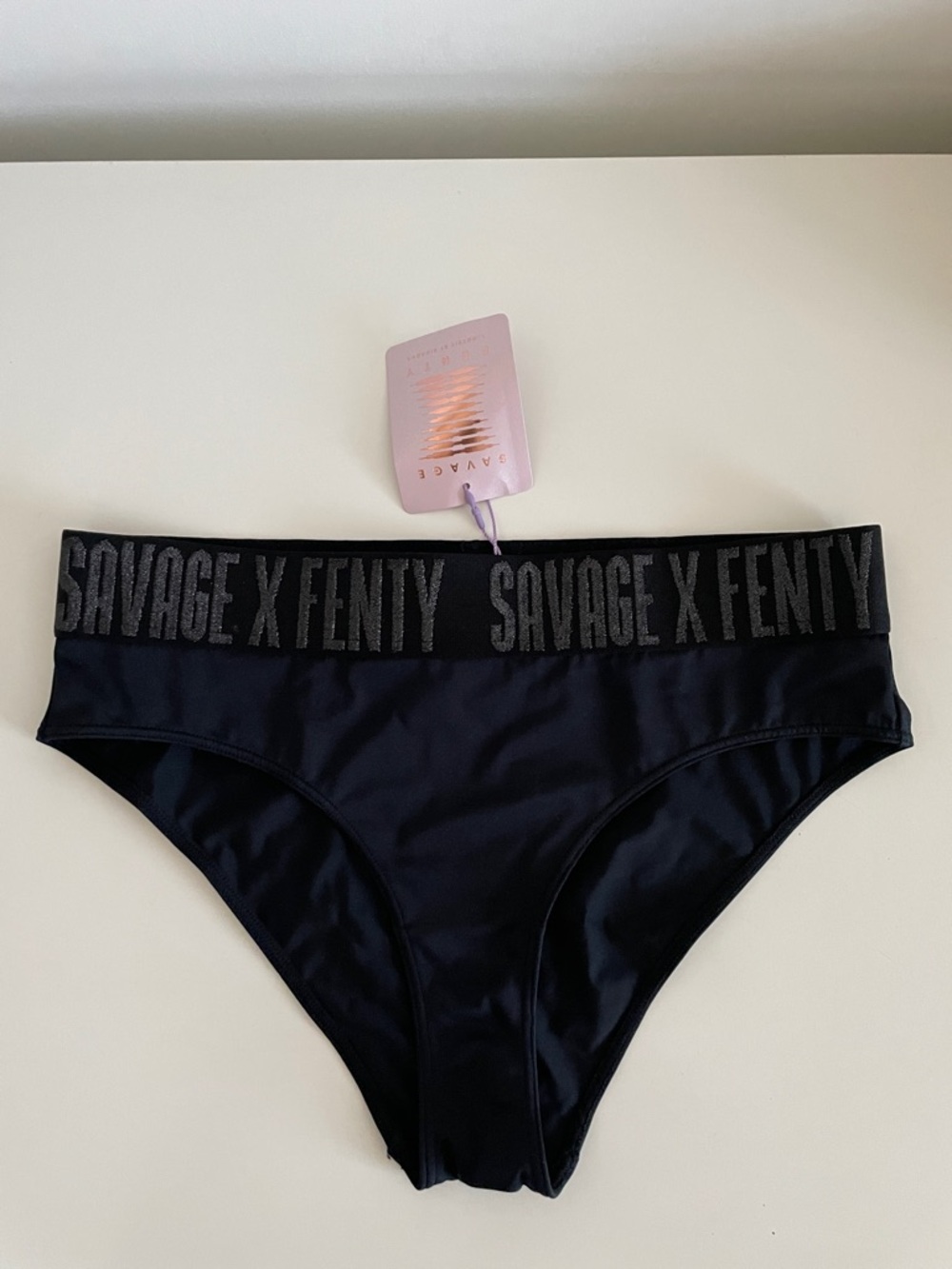 Savage X Fenty Black Logo Bikini Brief underwear with Metallic Waistband